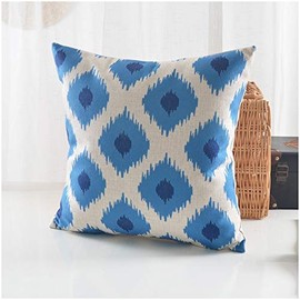 MODERN HOMES Ikat Print Cotton Cushion Covers/Decorative Throw Pillow Covers 18 x 18 inch (Indigo Blue, Set of 6)