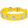Serijoars Rhinestone Dog Collar - Cute Flower Bling PU Leather