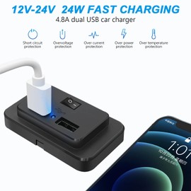 Hoembpn 2PCS 4.8A Dual USB Car Charger Socket with Switch, 12V/24V Adaptor Power USB Fast Charge Socket Panel with LED for Boat SUV Caravan RV Truck Marine