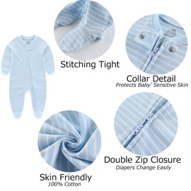 MAMIMAKA Newborn Baby Clothes Sleepsuit Set 2-Way Zip Cotton Footed Pajamas, Caps and Scratch Mittens 0-6 Months