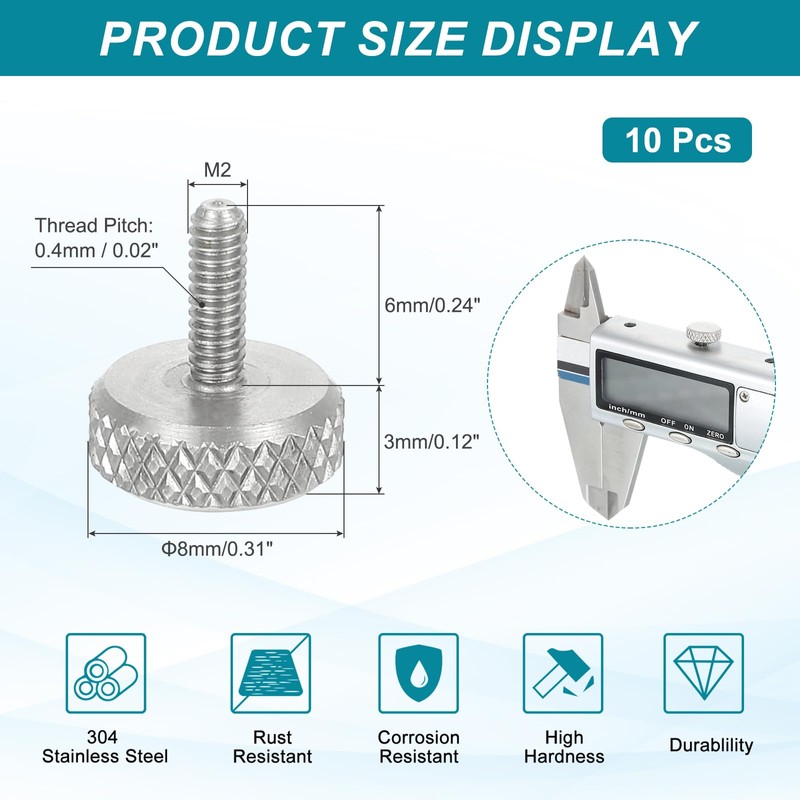 sourcing map M2x6mm Vernier Caliper Screws, 304 Stainless Steel Flat