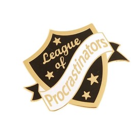 League Of Procrastinators Golden Shield Enamel Pin Badge Brooch, Metal Stainless Steel, no gemstone