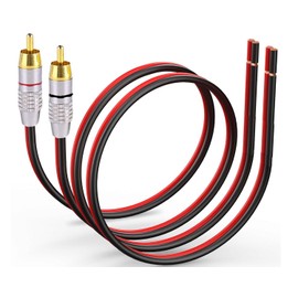 2 Pack Speaker Bare Wire Cables to RCA Plugs Adapter Repair Audio Cord, Heavy 14 Gauge Speaker Wire to RCA Connector for Speakers Amplifier TV Subwoofer - 14AWG,1Ft