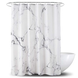 Alumuk Fabric Shower Curtain Waterproof Shower Curtain with Reinforced Hem Washable Textile Shower Curtain Various Sizes Polyester Marble, 180 x 180 cm
