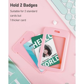 Uniclife 1 Pack Sliding ID Badge Holder Pink Hard Vertical Plastic Card Case Protector Pouch with Clear Window for Office School ID Credit Cards Proximity Key Cards Driver’s Licenses and Passes