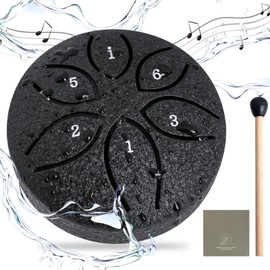 LETSROCK Mini Rain Drum for Outside, 3 Inch 6 Notes Steel Tongue Drum, Waterproof Musical Instrument for Garden, for Meditation, Yoga, Outdoor Relaxation - Black
