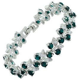 RIZILIA Tennis Bracelet [18cm/7inch] with Round Cut Gemstones CZ [Green Emerald] in 18K White Gold Plated, Simple Modern Elegance