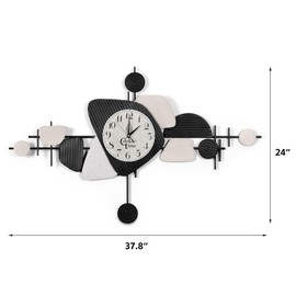 Lucky Monet Wall Clock for Living Room, Large Decorative Wall Clock, 37.8 ''Lx24''W Metal Clock Wall Art Decor Non-Ticking Silent for Bedroom Office Entryway Modern Big Black Clock