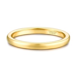 SHINYSO 2mm Thin Tungsten Wedding Band Rings for Women Gold High Polished Comfort Fit Size 9
