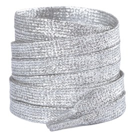 Booyckiy 2 Pairs Flat Glitter Metallic Sparkly Shoe Laces for Sneakers, 5/16" Wide in 31"-63" Colorful Shiny Shoelaces Replacement Fashion Shoe Strings, Silver, 55inch (140cm)