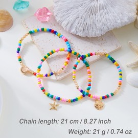 Harlermoon Bead Ankle Bracelets Set for Women Boho Shell Pearl Starfish Adjustable Colorful Stack Stretch Beads Summer Beach Anklet Jewelry Set (MultiColor)