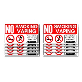 No Smoking & No Vaping Sticker Sign - 10 Pack 10 x 7 in Premium Quality Self Adhesive Stickers Weatherproof UV Resistant for Businesses, Stores, Restaurants, & Facilities. Red