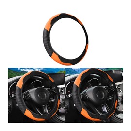 FALVFUN Carbon Fiber Car Steering Wheel Cover, 14.5-15 Inch Leather Elastic Vehicle Steering Wheel Protecter, Breathable Non Slip Auto Interior Decor Accessories, Universal Fit (Orange)