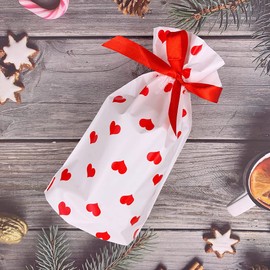 Enjonar 24pcs Treat Bags Party Favor Bags Love Plastic Drawstring Gift Bag Red Heart Bag Gift Wrapping Package for Candies Goodies