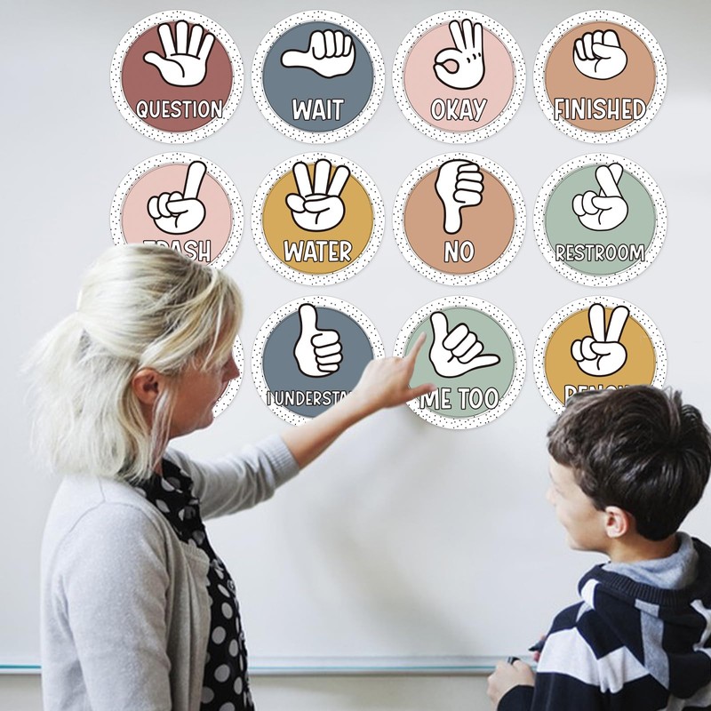 BelleAngle 12pcs Boho Seat Signals Posters Classroom Hand Signals Decors