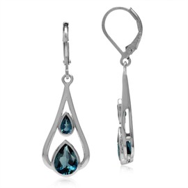 Silvershake 3.06ct. Genuine Pear Shape London Blue Topaz 925 Sterling Silver Drop Dangle Leverback Earrings