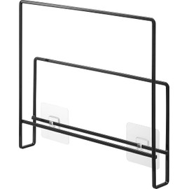 Yamazaki 6918 Film Hook, Dish Towel & Cutting Board Holder, Black, Approx. 10.6 x 1.3 x 9.8 inches (27 x 3.3 x 25 cm) (not including film hooks), Tower Cutting Board Storage, Dish Towel Hanger, Floating Storage