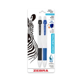 Zebra Bolígrafo Retráctil Antibacterial J-Roller RLV Blíster 2 Piezas Tinta De Baja Viscosidad Color Negro Y Azul.