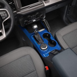 HTHE Center Console Gear Shift Cover Cup Holder Trim Center Console Gear Shifter Panel Cover Trim Compatible with Ford Bronco 2021 2022+ Interior Accessories (Blue,ABS)