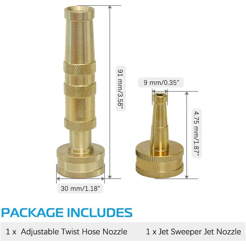 Boring Product Hose Sprayer Nozzle Set, Solid Brass Adjustable Twist