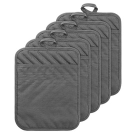 GROBRO7 5Pack Pocket Pot Holders Cotton Heat Resistant Potholder Multipurpose Hot Pads Machine Washable Oven Mitts Cooking Pads Bulk for Daily Kitchen Baking and Cooking 8.9 x 6.9 Inch Grey