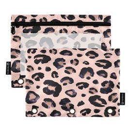 Leopard Print Cheetah Pink Pencil Pouch for 3 Ring Binder, 2 PCS Binder Pencil Pouch with Zipper, Clear Window Zipper Pencil Case Pencil Bags for School Office Supplies