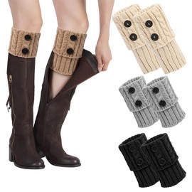 AUYAO Winter Leg Warmers Women's 2/4 Pairs Winter Leg Warmers Short Knitted Leg Warmers Knitting Crochet Women's Button Leg Warmers Girls Ankle Warmers Boots Boot Cover Winter Warmer One Size,
