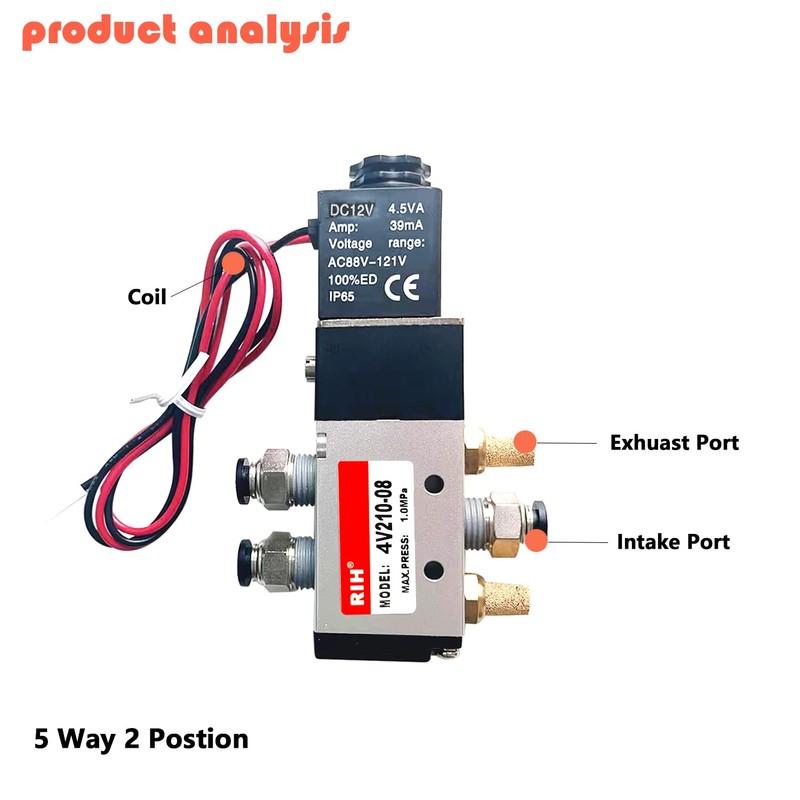 RIH Pneumatics Solenoid Valve 1/4"NPT DC12V Single Coil Pilot-Operated Electric