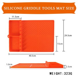 Ulifebetter Silicone Griddle Tools Mat, 16x11.5in Large Grill Spatula Mat Side Shelf Tools Mat Grill Tool Matt Food Grade Griddle Mat Grilling Mat Griddle Spatula Mat Holder for Outdoor Grill(Orange）
