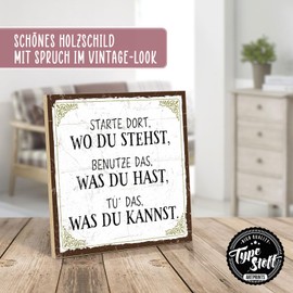 TypeStoff HS-00374 Wooden Sign with Saying – Success Through Do – Vintage Look with Quote as a Gift and Decoration on the Theme of Motivation and Life Motto
