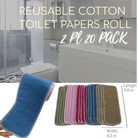 BEECO GIF2U Reusable Toilet Paper Towels 20 Count Roll,Washable Cotton Cloth Paper Bidet Towels,2-Ply Super Soft Absorbent,Paperless Wipes Zero Waste(Solid 5 Colors)