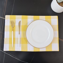NATUS WEAVER Yellow & White 2 Side Cotton Buffalo Check Placemats Set of 4 Heat Resistant Dining Table Place Mats for Kitchen Table, 12 x 18 inches