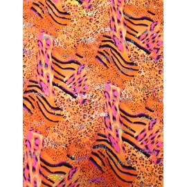 Bright Mixed Animal Print w/Candy Holographic Faux Sequins on Stretch Lightweight Knit Jersey Polyester Spandex Fabric by The Yard (Orange)