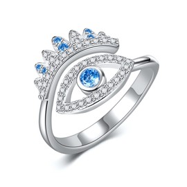 DAYLINLOVE Evil Eye Rings 925 Sterling Silver Adjustable Blue Evil Eye Rings for Women Amulet Protection Ring Gifts for Girls Ladies, No Gemstone