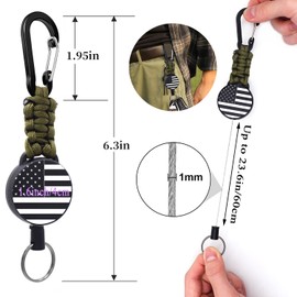 2 Pcs Retractable Keychain, Heavy Duty Badge Holder Reel – Braided Paracord Lanyard with USA Flag, Retractable ID Badge Clip Reel & Parachute Rope Necklace Keychains for Work or Traveling