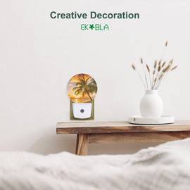 EKOBLA Sunset Beach Night Light Summer Seaside Palm Tree Coastal Night Lamp Home Auto Sensor LED Dusk to Dawn Light for Bedroom Bathroom Kitchen Corridor