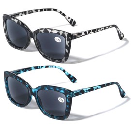 V.W.E. 2 Pairs Women Outdoor Reading Sunglasses Butterfly - Fully Magnified Readers - Not BIFOCAL (1 Blue Leopard 1 Grey Leopard, 2.25, multiplier_x)