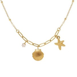Elegance Shell Necklace For Women Stainless Steel Boho Summer Seashell Beach Starfish Surfer Jewelry (Gold)