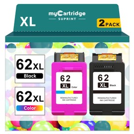 Remanufactured for HP Ink 62 62XL Ink Cartridge Black and Color Combo Pack Work for HP Envy 7640 5660 7645 5540 5640 Officejet 5740 8040 Mobile 200 250 Series Printer Ink (2-Pack, Black & Tri-Color)