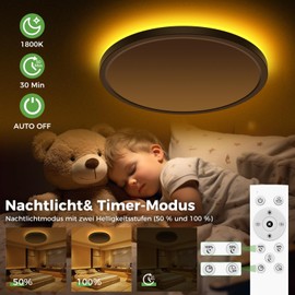 zemty 24 W LED Ceiling Light Dimmable, 29 cm, 2400 LM Ceiling Light with Remote Control, Large Flat Ceiling Light Round with Night Light Function for Bedroom, Living Room, Children's Room (White, 1