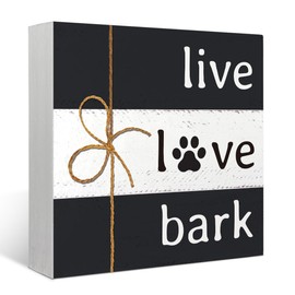 Mtrgdn Dog Decor Wood Plaque,Rustic Home Desk Decor Sign, Gift for Dog Mom Owner, Desk & Shelf Farmhouse Decorations,"Live Love Bark" 5x5 Inch