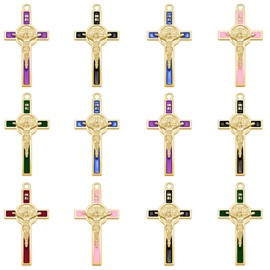 30Pcs Catholic Jesus Cross Charms Alloy Enamel Saint Benedict Medal Crucifix Charms Pendant for Jewelry Making Rosary Beads Necklace Bracelet Keychain DIY Craft Accessories, Zinc, No Gemstone