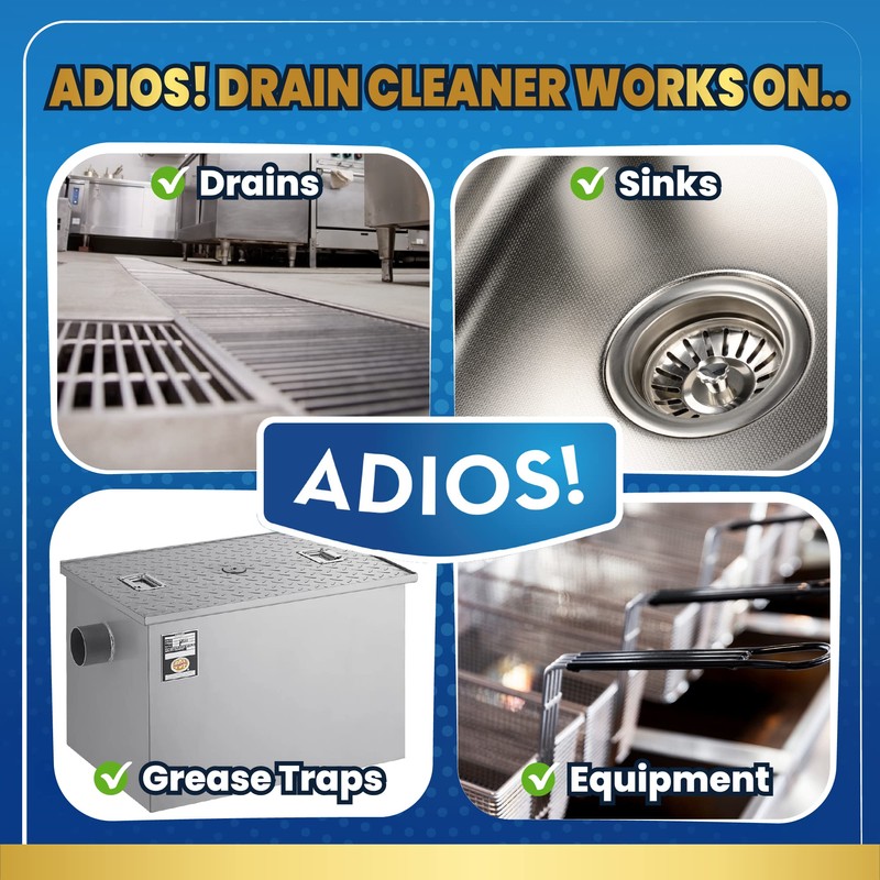 Adios! Professional Grease Trap Cleaner for FOG – Cleans Fats,
