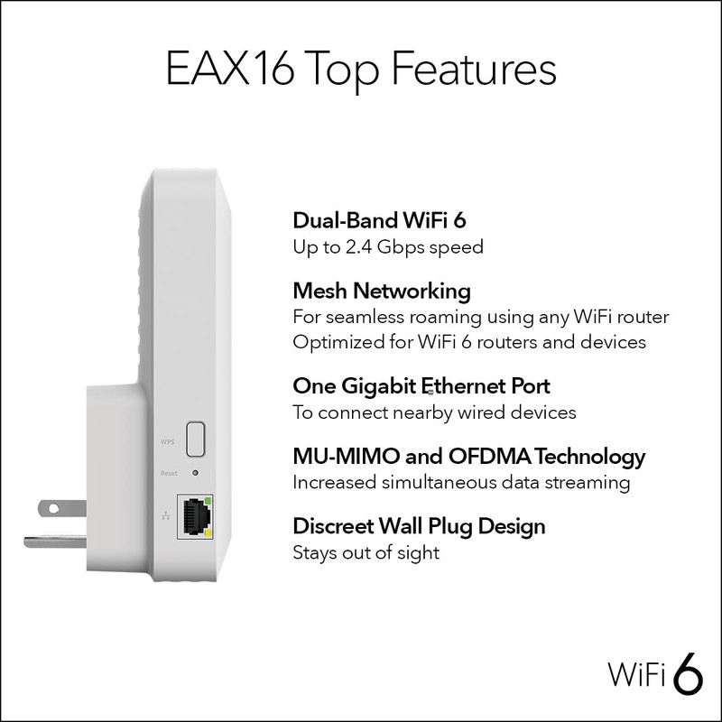 NETGEAR WiFi 6 Mesh Range Extender (EAX16) - Add up