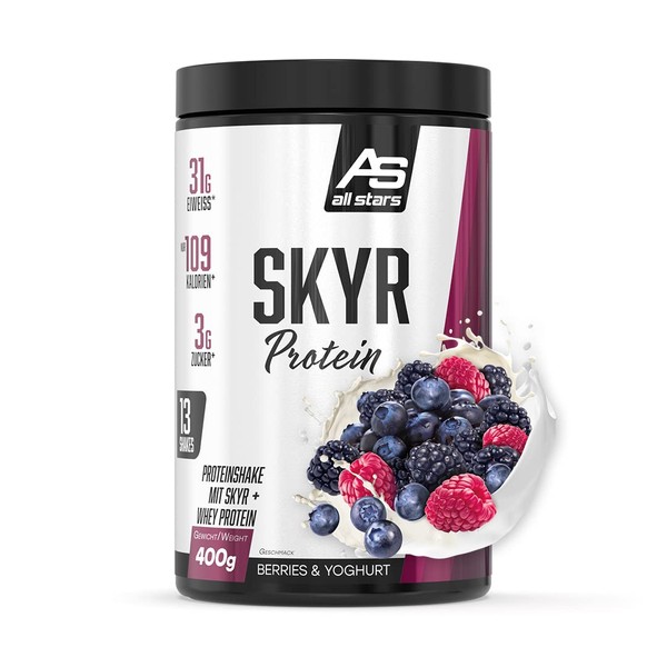 All Stars SKYR Protein Powder 400 g I Whey Protein Concentrate + Icelandic SKYR Protein Powder I Low Fat & Low Sugar Protein Powder I Creamy Protein Shake with Berries & Yoghurt Flavour