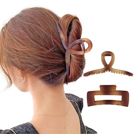 Sitengle Hair Claw Hair Clip, Large Set of 2, Simple, Matte Surface, Hair Accessories, Hair Clips, Hair Arrangement, (Amber)