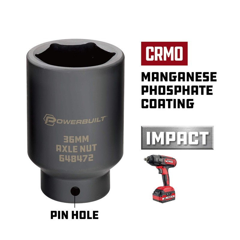 Powerbuilt 1/2-inch Drive Axle Nut Socket, 36mm 6 Point Extra