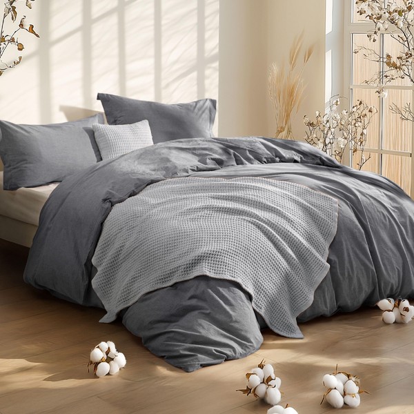 Bedsure 5 PCS Cotton Comforter Set with Waffle Throw Blanket