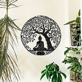 Zen Lotus Buddha Wall Art Decor, Tree of Life and Yoga Metal Wall Art Decor, Zen Lotus Spiritual Meditation Decor for Living Room Bedroom Yoga Studio Office Wall Decor, 11.8x11.8 Inch