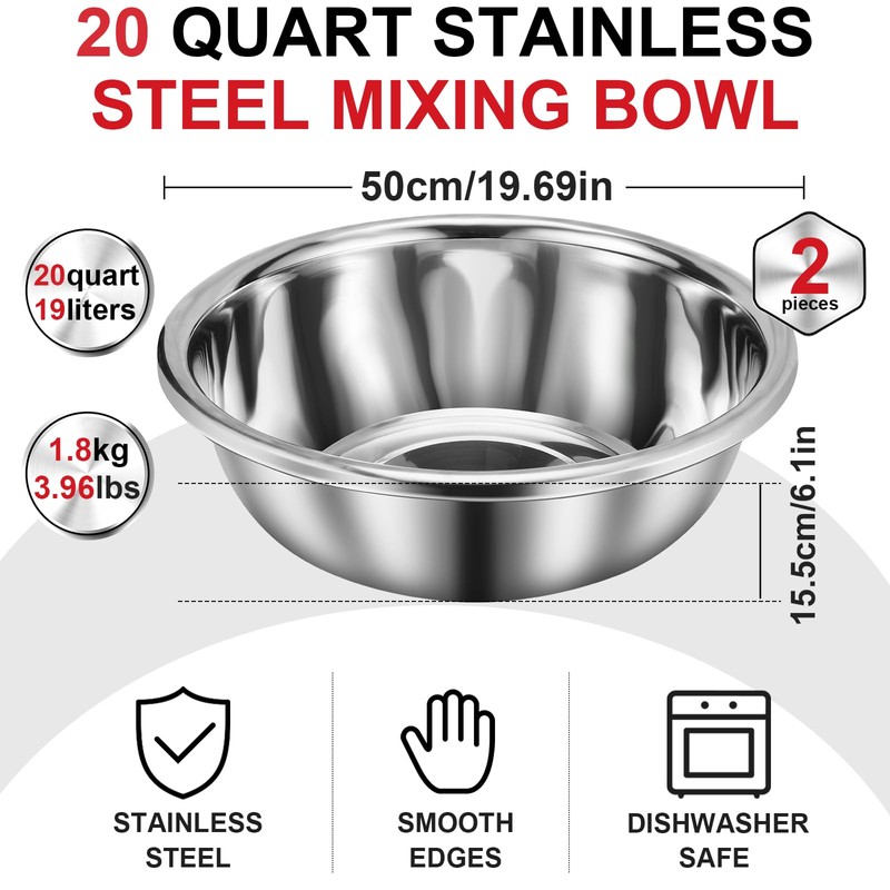 FillTouch 2 Pack Large Mixing Bowl Oversized All Purpose 304